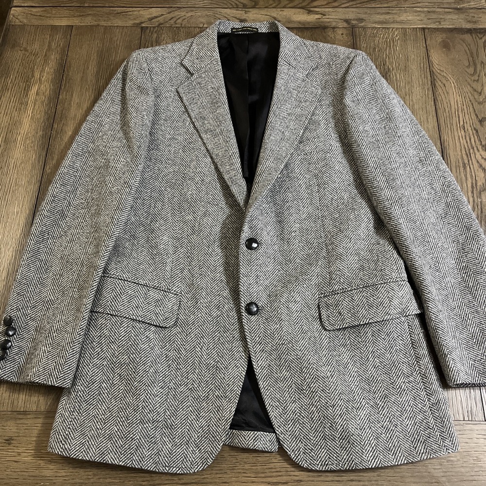 Adams Row Vintage Blazer Men 40R Button Wool Sport Coat Herringbone Tweed
